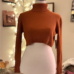 Maeve Rust Ribbed Turtleneck Crop Top